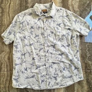 Pre-Owned Men 3XL White & Blue Bird & Leaf Pattern Short Sleeve Collared Shirt